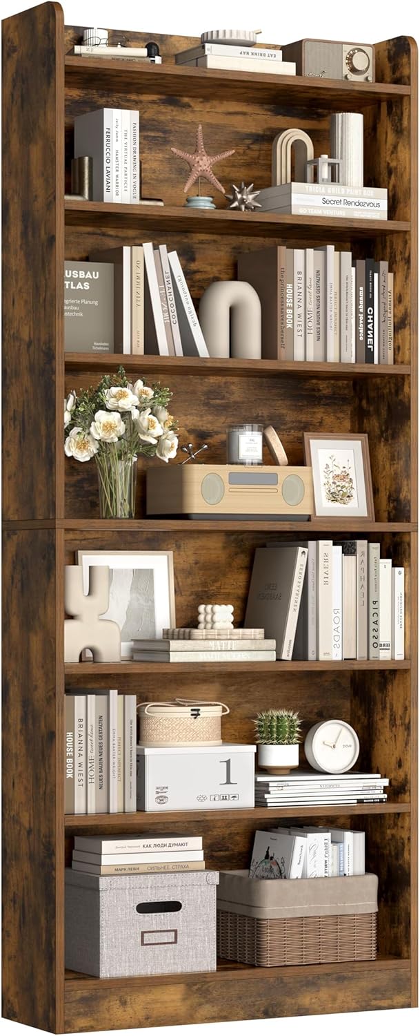 Yaheetech 6-Tier Open Bookcase and Bookshelf, Modern Simple Floor Standing Display Storage Shelves with Top Open Compartment for Home Office, Living Room, Bed Room - Black