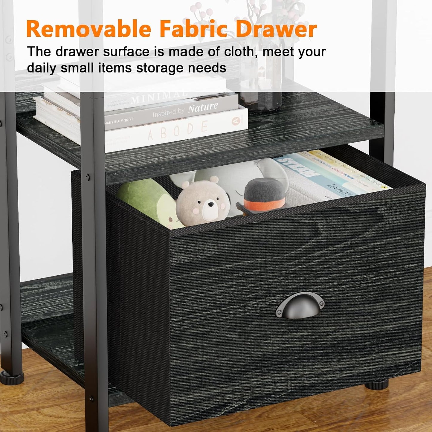 Furologee 5 Tier Bookshelf with Drawer, Kitchen Bakers Rack with Storage, Tall Narrow Bookcase, Industrial Free Standing Display Shelf, Wood and Metal Book Shelf for Bedroom, Living Room, Black