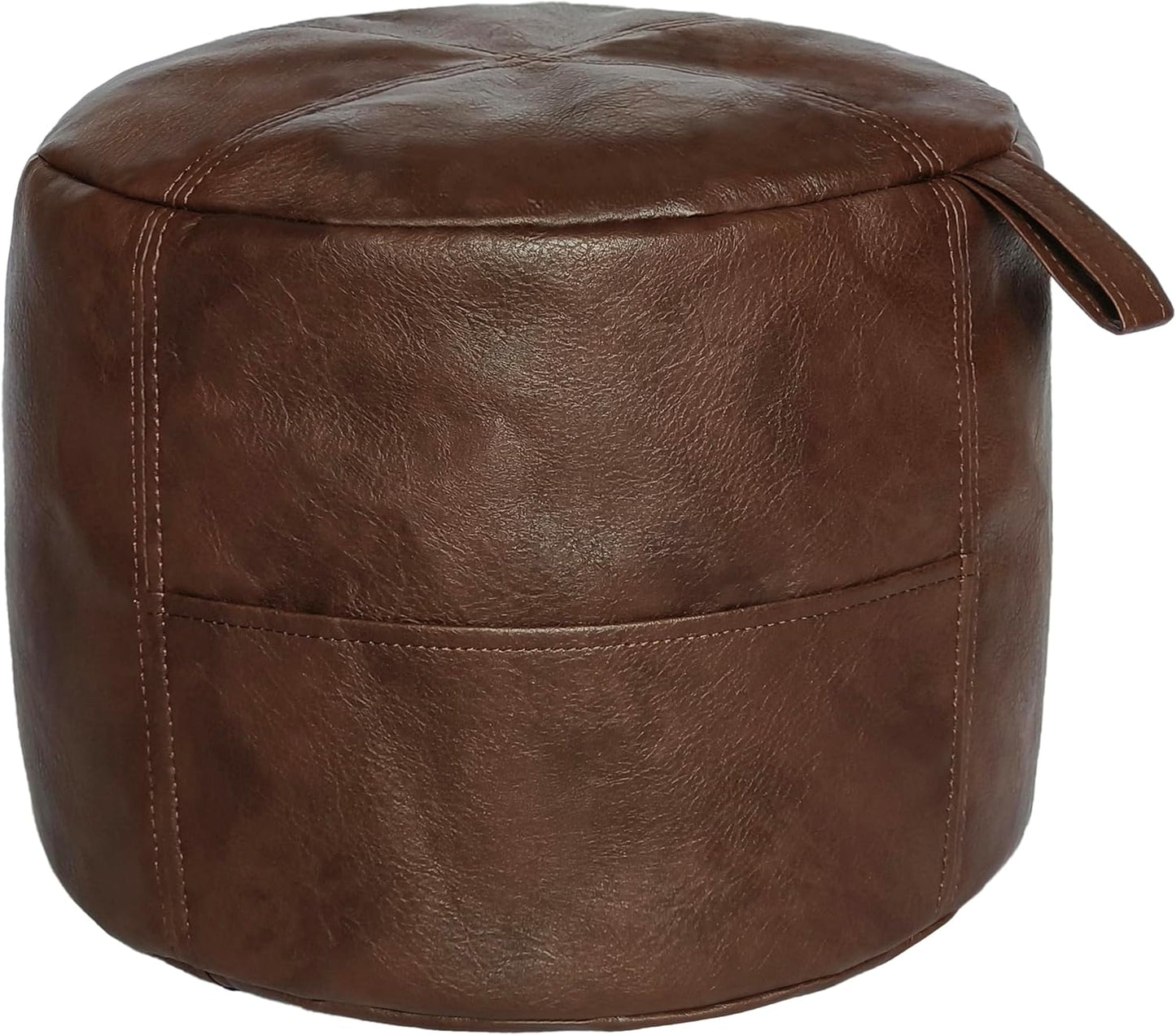 Thgonwid Unstuffed Faux Leather Pouf Cover, Handmade Footstool Ottoman Storage Solution, Floor Footrest Cushion, 16.5”Dx12”H, Amaretto