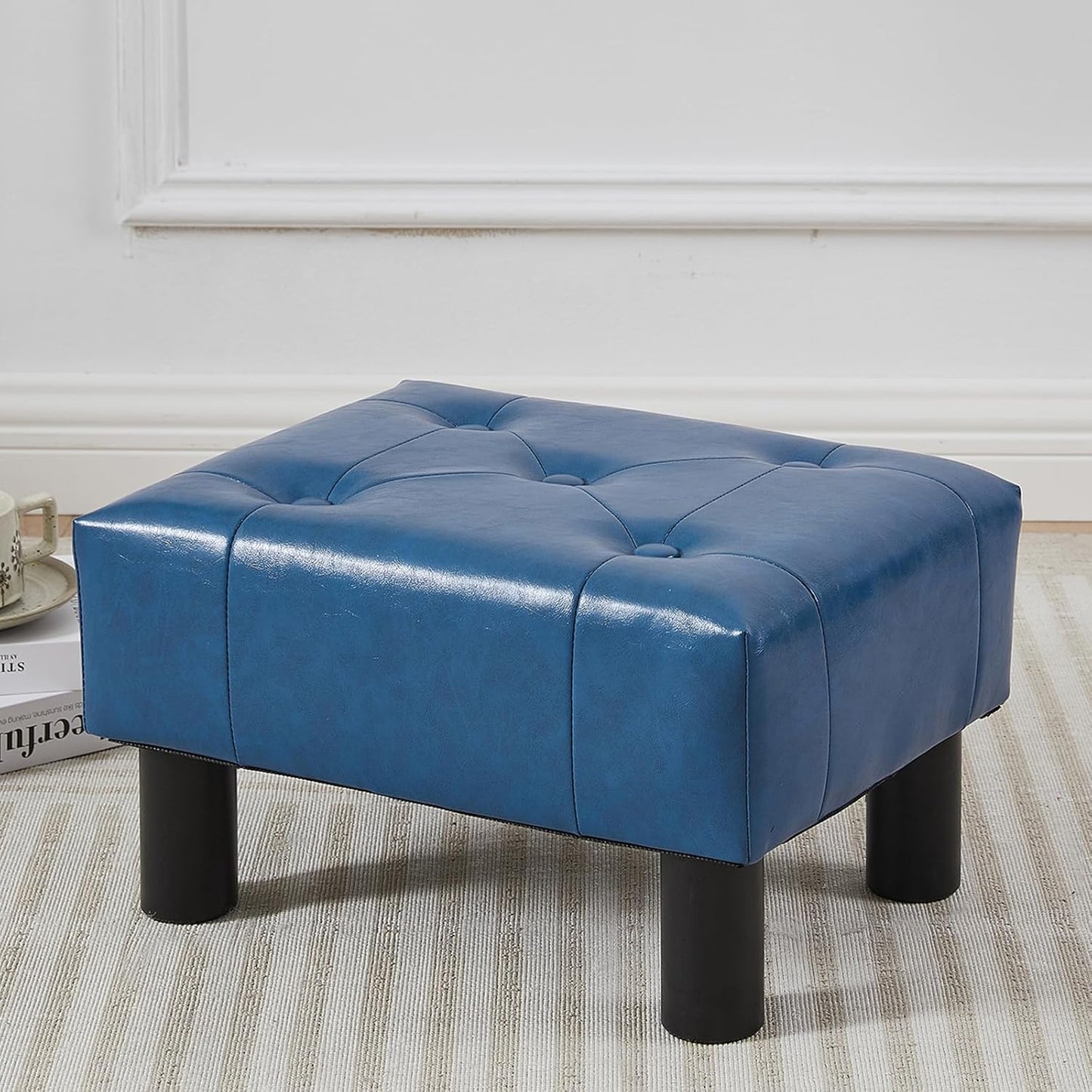 Small Foot Stool Ottoman, Faux Leather Footstool Ottoman Foot Rest for Couch, Rectangle Footstools and Ottomans Small for Living Room, Entryway and Bedroom (Brown)