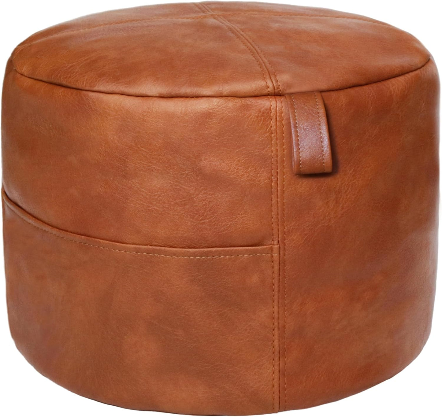 Thgonwid Unstuffed Faux Leather Pouf Cover, Handmade Footstool Ottoman Storage Solution, Floor Footrest Cushion, 16.5”Dx12”H, Amaretto