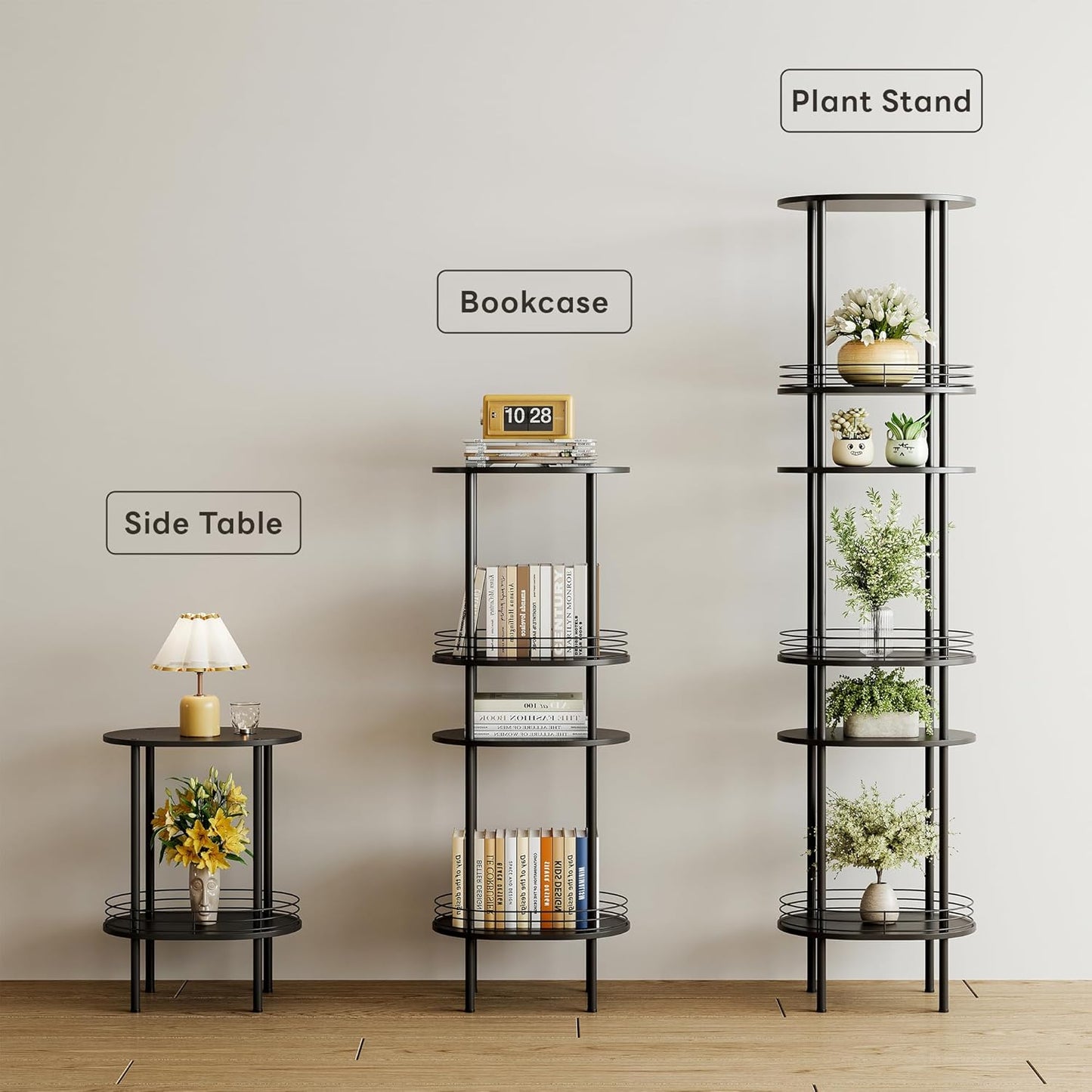 Small Round Side Table,Bedside Table with Storage, Morden Round Nightstand, Samll Side Table for Living Room，Bathroom，Bedroom, Nursery, Laundry, Black