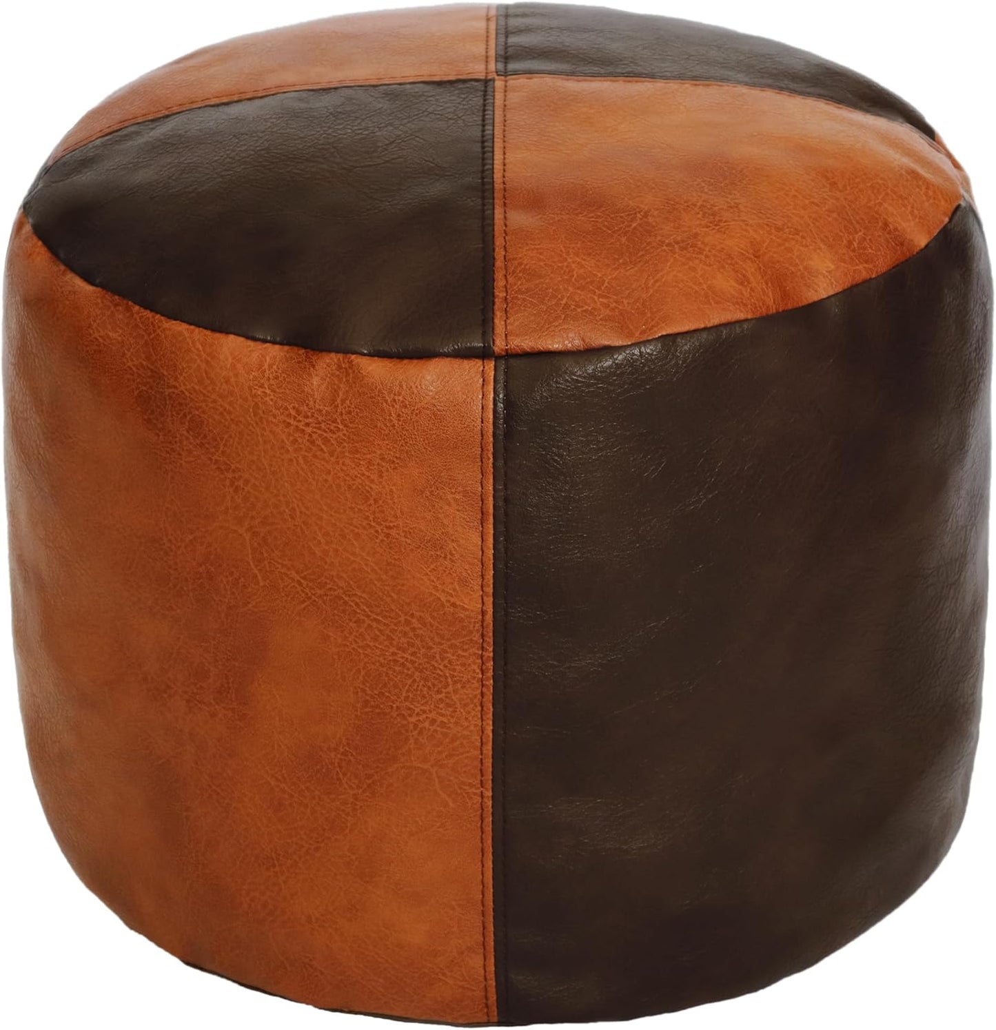 Thgonwid Unstuffed Faux Leather Pouf Cover, Handmade Footstool Ottoman Storage Solution, Floor Footrest Cushion, 16.5”Dx12”H, Amaretto