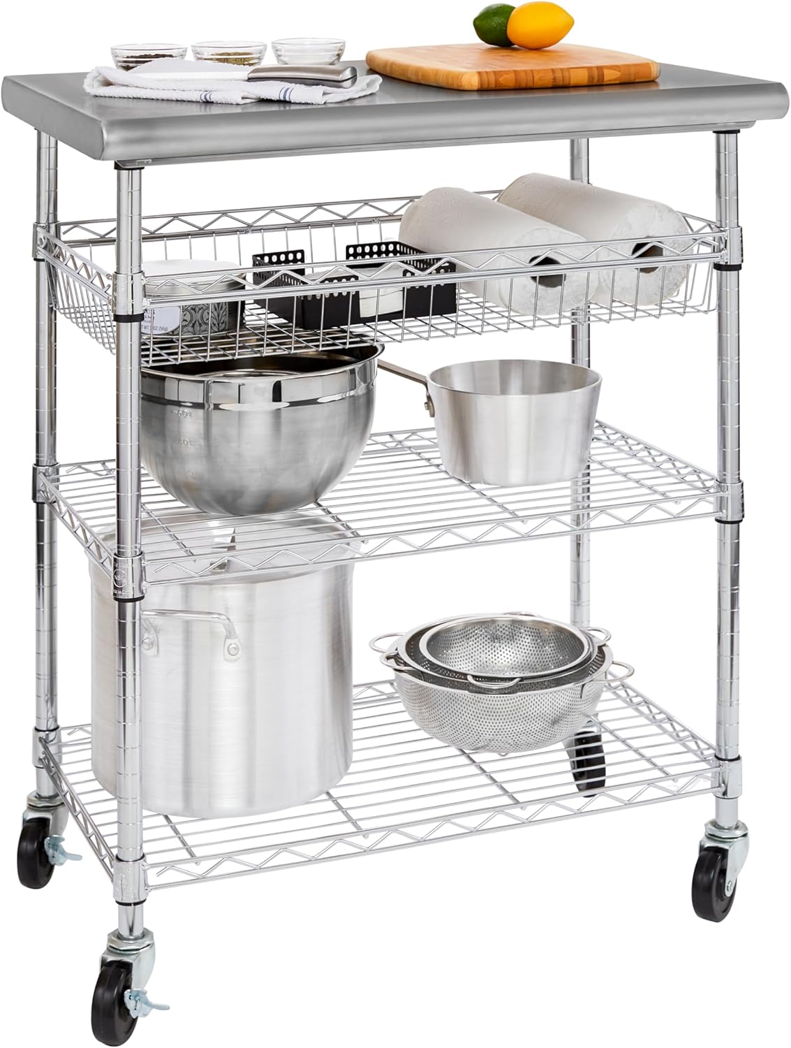 Seville Classics Commercial Work Table Island Utility Cart Prep Station, for Restaurant, Kitchen, Warehouse, Garage, Hotel, Home, Stainless-Steel Top NSF , 24" W x 20" D