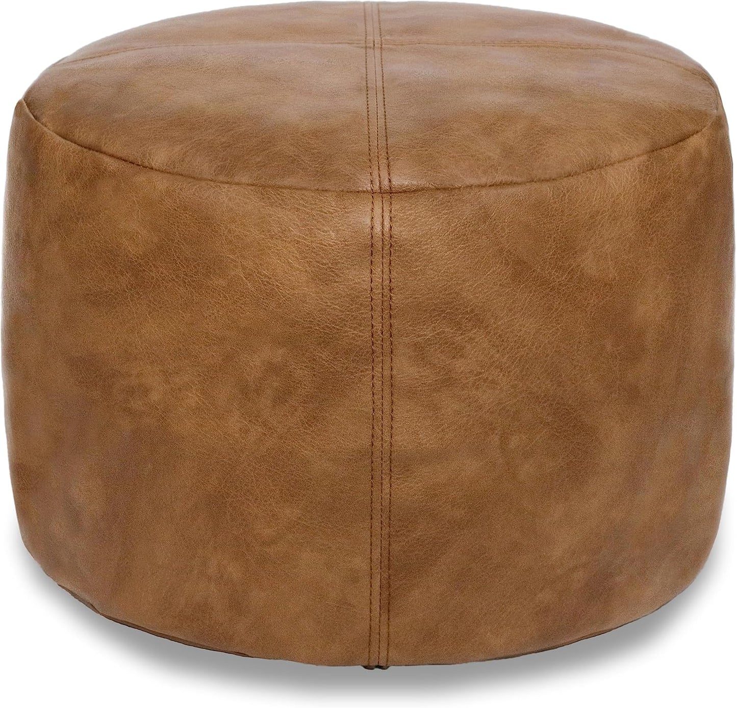 Thgonwid Unstuffed Faux Leather Pouf Cover, Handmade Footstool Ottoman Storage Solution, Floor Footrest Cushion, 16.5”Dx12”H, Amaretto