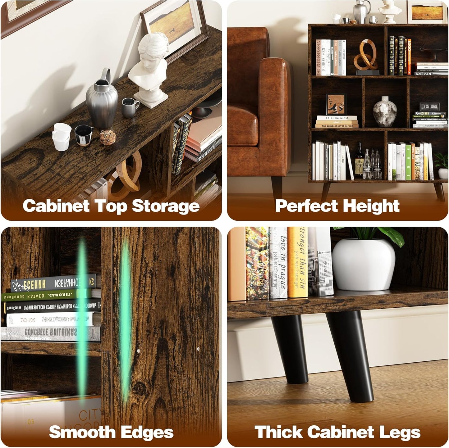 Shintenchi Cube Storage Organizer, 3 Tier Mid-Century Bookcase with Legs Cubeicals Retro Wood Organizer Storage Bookcase, Freestanding Open Book Shelves for Bedroom,Living Room,Office(Brown)